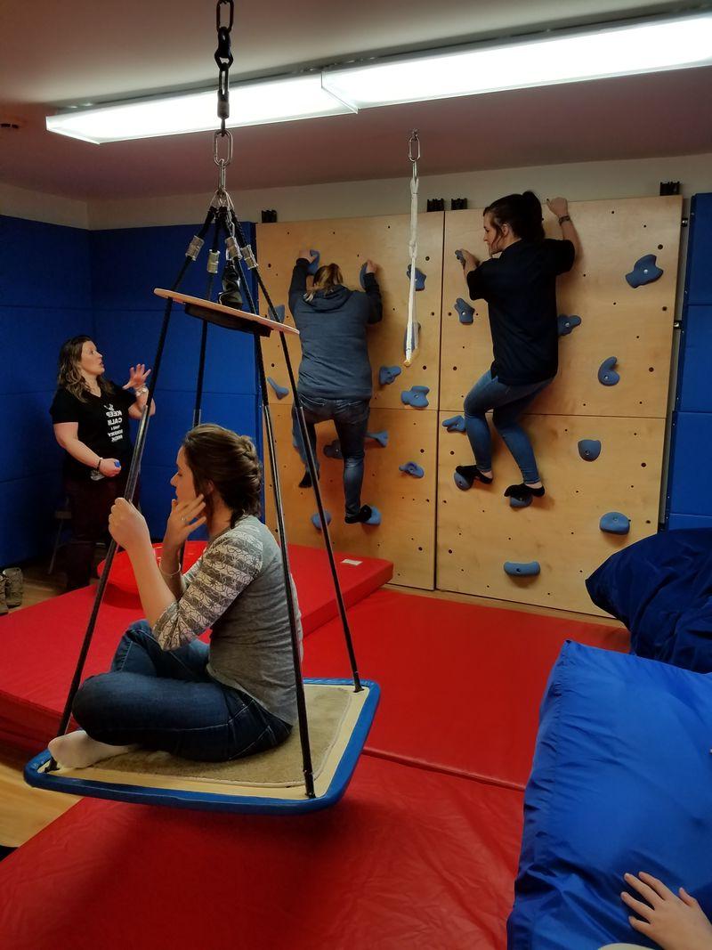 In OT 202 the students attend a sensory integration workshop at the Sensory Station in Clearfield.  Instruction is provided by Kylie Yanock, OTR/L, an alumnus of the PSU 杜波依斯 OTA Program.​